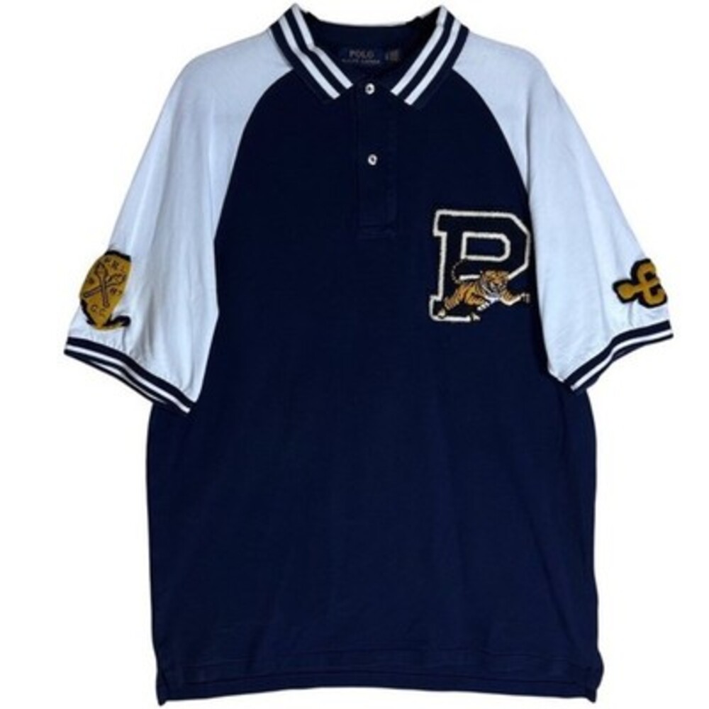Polo Ralph Lauren Polo Shirt Mens LT Navy White P-Wing Tiger Patch